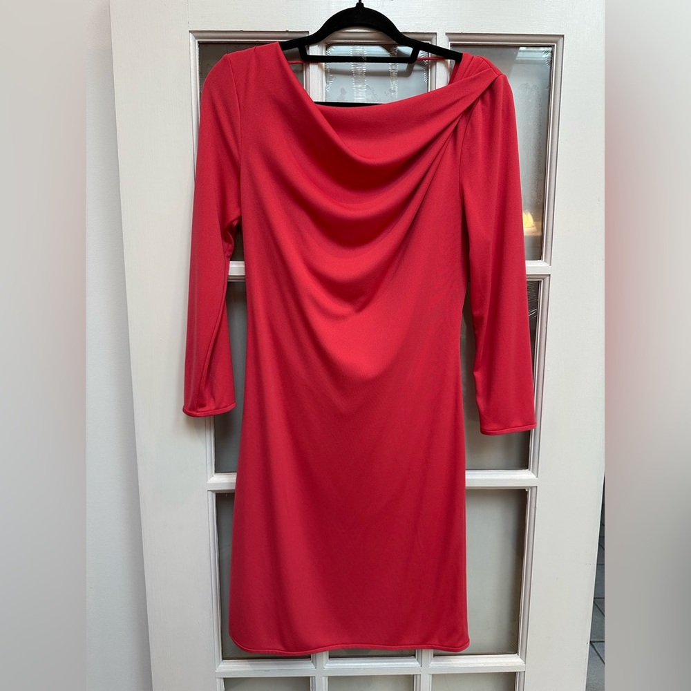 BCBGMaxAzria Vibrant Dark Pink Long Sleeve Draped Open Back Dress Size Small S